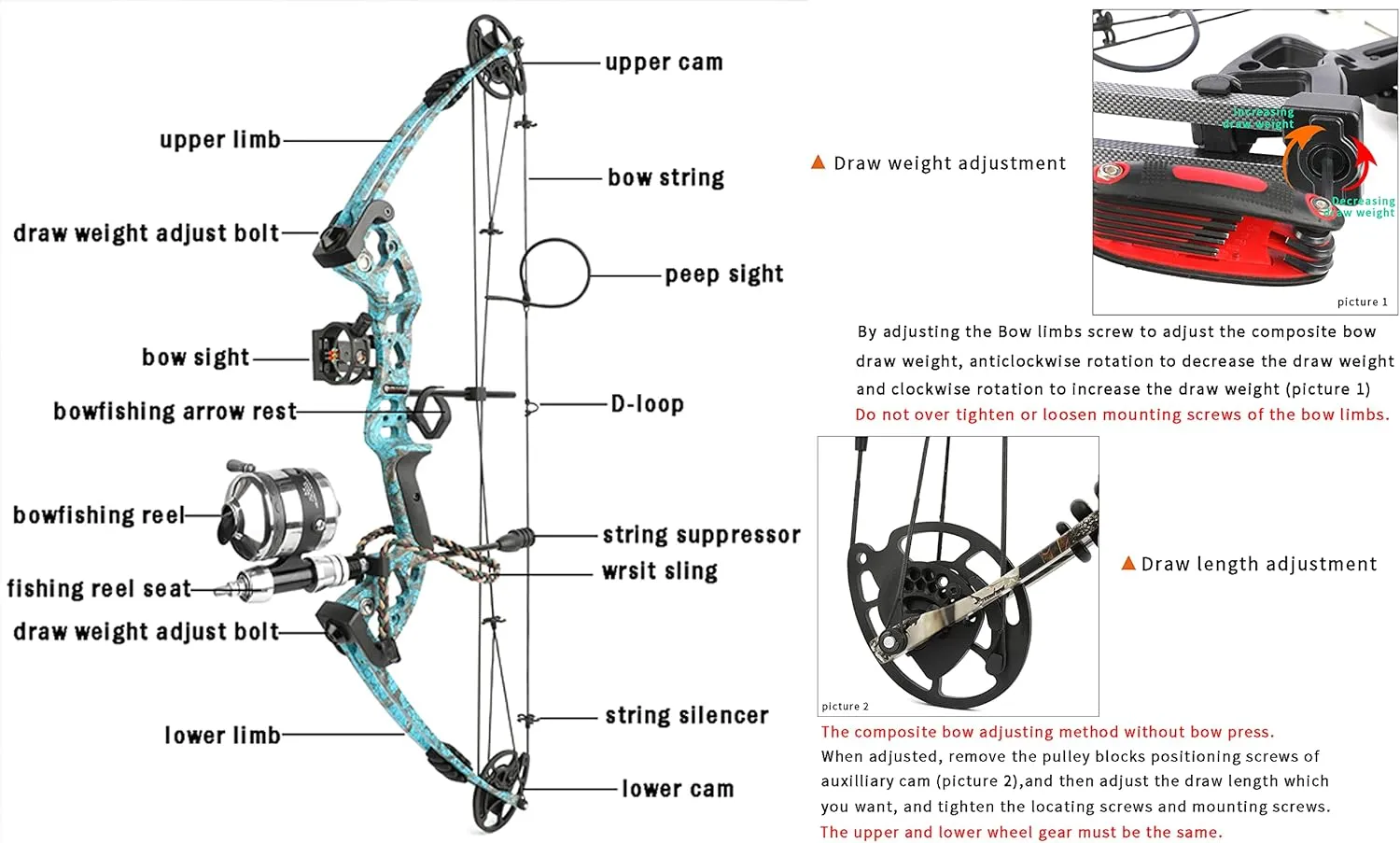 Bowfishing Compound Bow Kit Ready to Fish Kit with Bowfishing Reel, Bow Fishing Arrows Right & Left Hand for Adult/Youth Fishing Hunting, Target Shooting