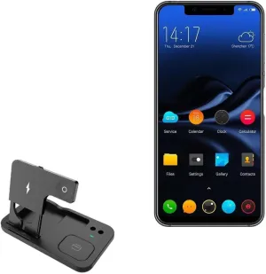BoxWave Charger Compatible with Elephone S9 - Wireless MultiCharge Desktop Stand Pro, Qi Wireless 4 in1 Charger Stand Multiple Devices - Jet Black