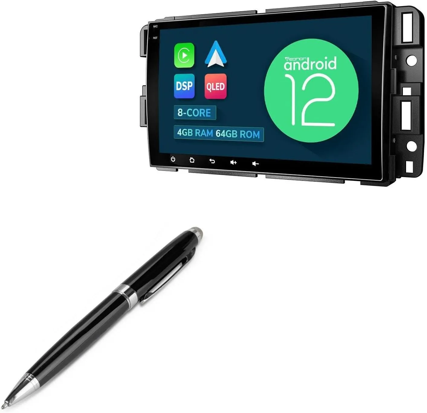 BoxWave Stylus Pen Compatible with Eonon GMA12S - EverTouch Meritus Capacitive Styra, Capacitive Stylus with Rollerball Pen - Jet Black