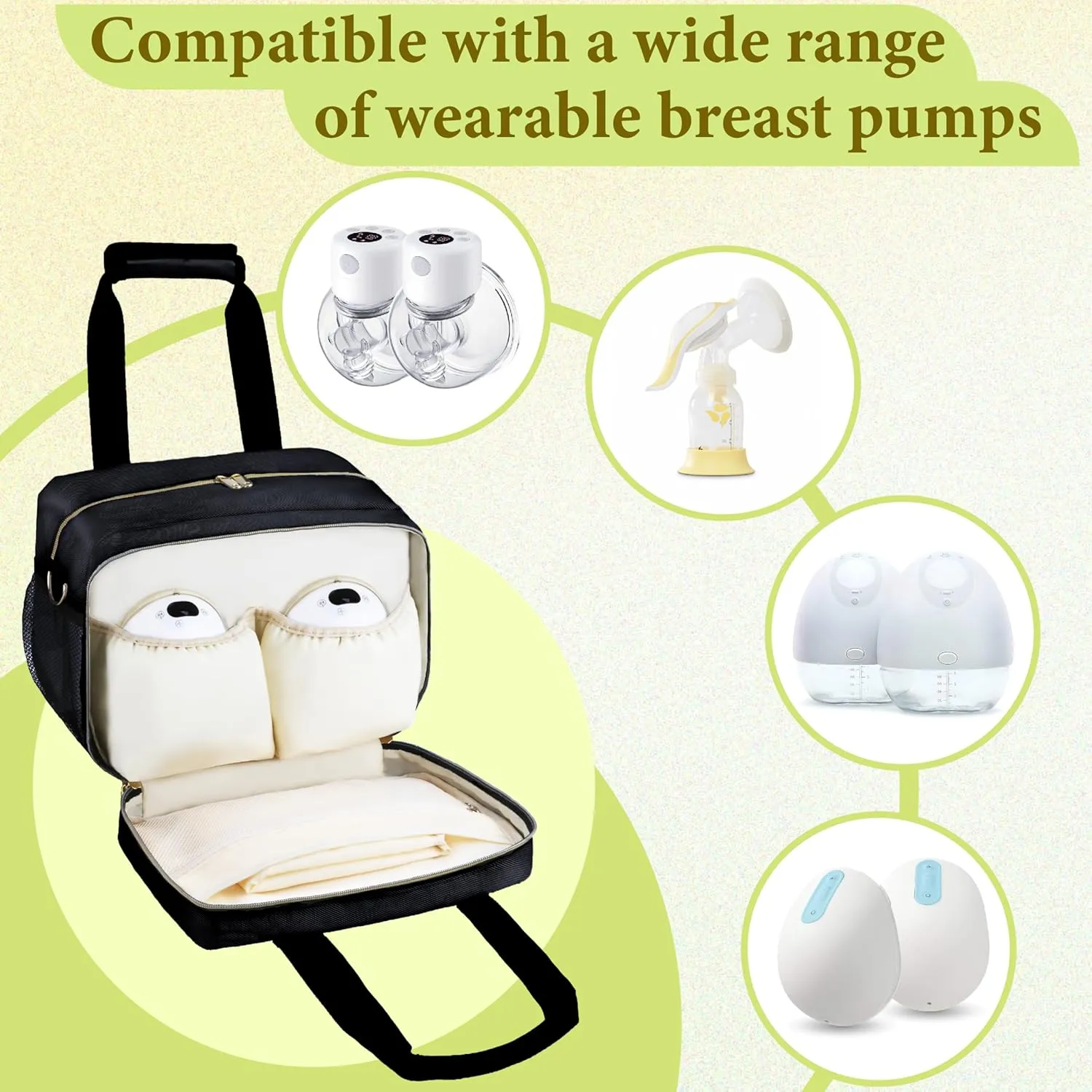 Breastmilk Cooler Bag Fits 6 Baby Bottles up to 9 Ounce with Ice Pack, Wearable Breast Pump Storage Bag Plus , Insulated Bottle Travel Bag Compatible with Momcozy/Elvie/Willow, with Shoulder Strap