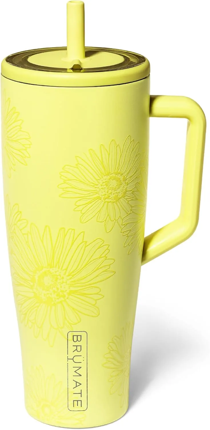 BrüMate Era 40 oz Tumbler with Handle and Straw | 100% Leakproof Insulated Tumbler with Lid and Straw | Made of Stainless Steel | Cup Holder Friendly Base | 40oz (Citrus Daisy)