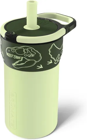 BrüMate Leap 12oz 100% Leakproof Kids Tumbler with Handle and Silicone Soft Straw | Drop Resistant Silicone Sleeve | For Kids 4  | Insulated Stainless Steel | Cup Holder Friendly | 12oz (Dinos)