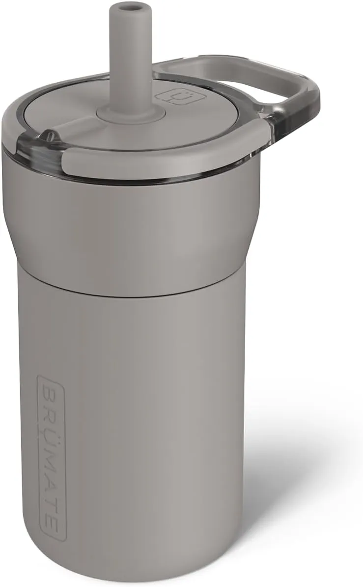 BrüMate Leap 12oz 100% Leakproof Kids Tumbler with Handle and Silicone Soft Straw | Drop Resistant Silicone Sleeve | For Kids 4  | Insulated Stainless Steel | Cup Holder Friendly | 12oz (Mocha)