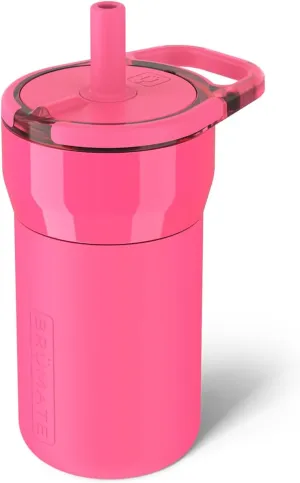BrüMate Leap 12oz 100% Leakproof Kids Tumbler with Handle and Silicone Soft Straw | Drop Resistant Silicone Sleeve | For Kids 4  | Insulated Stainless Steel | Cup Holder Friendly | 12oz (Neon Pink)