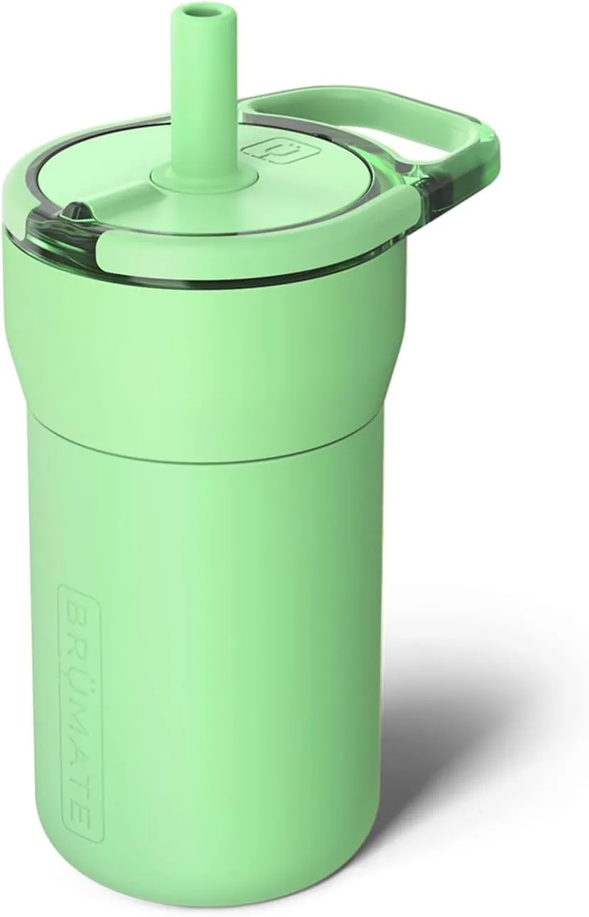 BrüMate Leap 12oz 100% Leakproof Kids Tumbler with Handle and Silicone Soft Straw | Durable Drop Resistant Silicone Sleeve | Made of Insulated Stainless Steel | Cup Holder Friendly | 12oz (Kiwi)