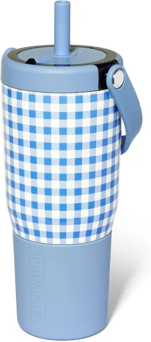 BrüMate Resa 25oz 100% Leakproof Travel Tumbler with Handle & Straw | Flexible Soft Sip Straw | Silicone Sleeve for Durability | Stainless Steel | Cup Holder & Travel Friendly | (Capri Gingham)