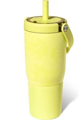 BrüMate Resa 25oz 100% Leakproof Travel Tumbler with Handle & Straw | Flexible Soft Sip Straw | Silicone Sleeve for Durability | Stainless Steel | Cup Holder & Travel Friendly | (Citrus Daisy)