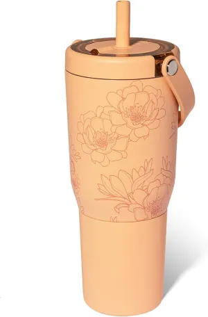BrüMate Resa 35oz 100% Leakproof Travel Tumbler w/Handle & Straw | Flexible Soft Sip Straw | Silicone Sleeve for Durability | Made of Stainless Steel | Cup Holder & Travel Friendly | (Cactus Flower)