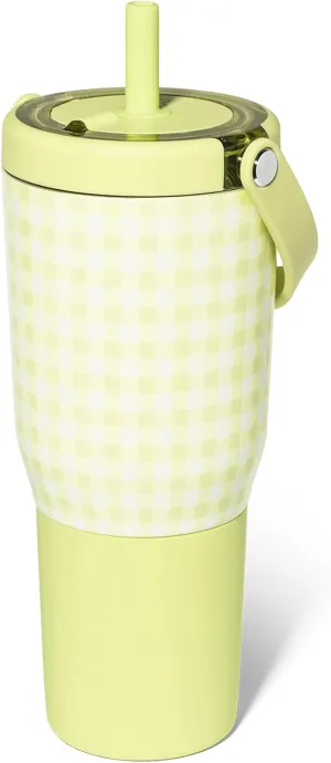 BrüMate Resa 35oz 100% Leakproof Travel Tumbler w/Handle & Straw | Flexible Soft Sip Straw | Silicone Sleeve for Durability | Made of Stainless Steel | Cup Holder & Travel Friendly | (Pear Gingham)