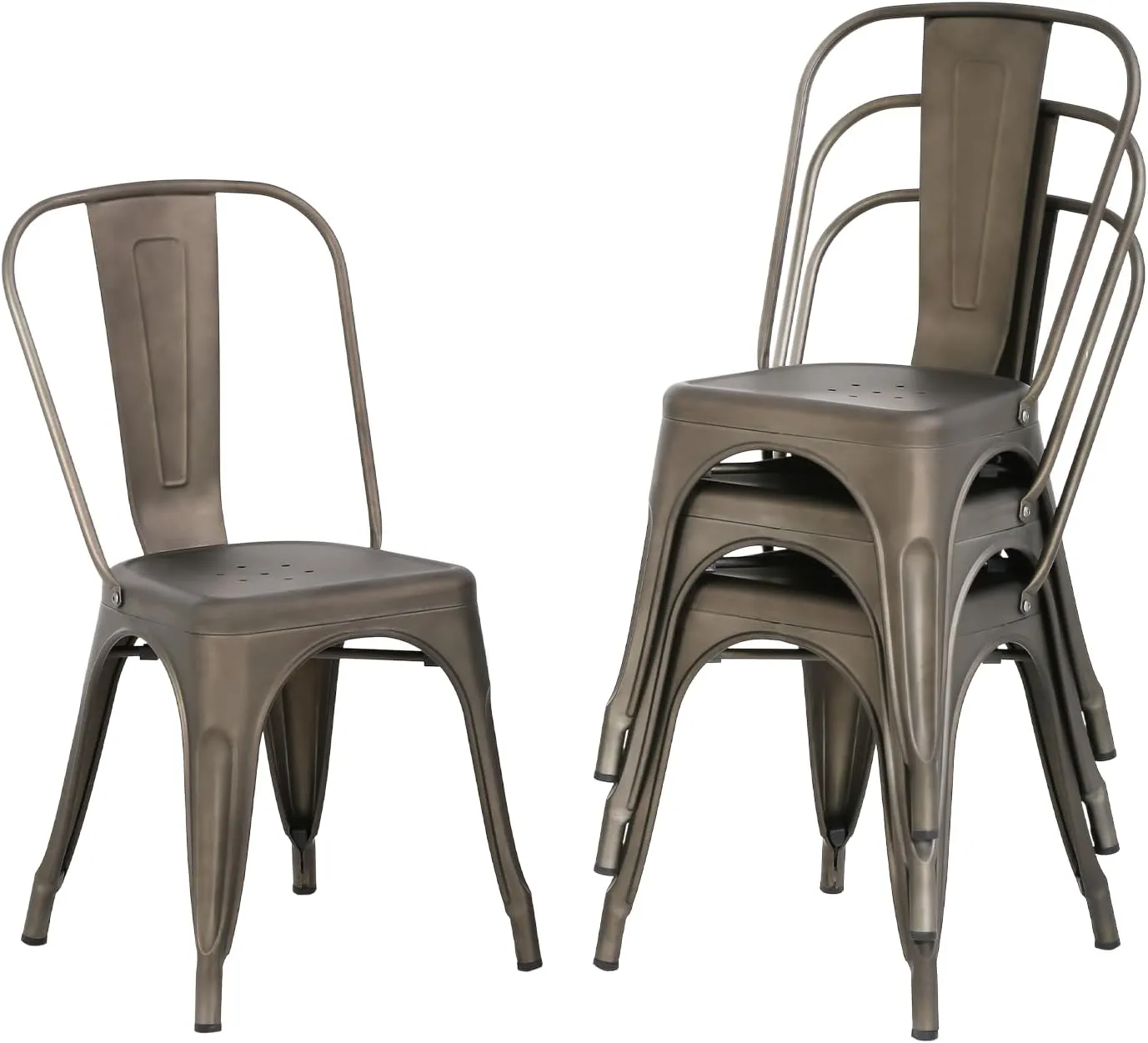 Bronze Dining Chairs Set of 4, Modern Style, Stackable, Metal, Tolix Side Bar Chairs, 18' Seat Height, Indoor/Outdoor Patio Chairs