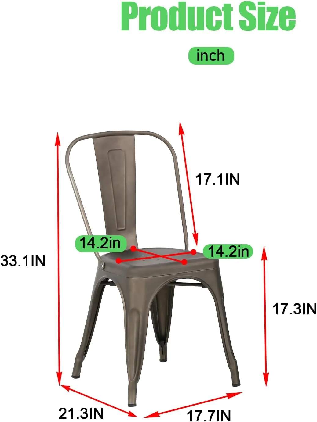 Bronze Dining Chairs Set of 4, Modern Style, Stackable, Metal, Tolix Side Bar Chairs, 18' Seat Height, Indoor/Outdoor Patio Chairs