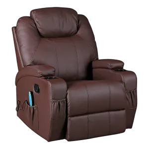 Brown Massage Sofa Chair Recliner 360 Degree Swivel PU Leather Lounge 8 Point Heated