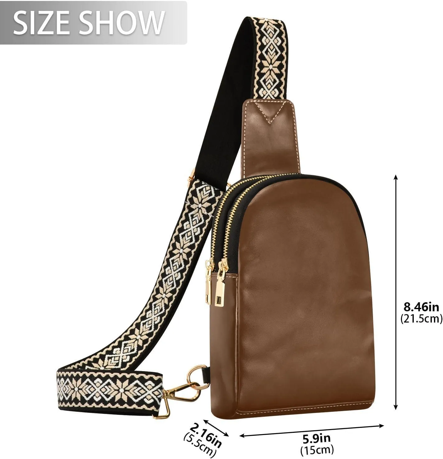 Brown Sling Bag for Women Men Fanny Packs Small Crossbody Bags for Women Leather Fashion Waist Packs Belt Bag Waterproof Chest Bag for Sport Hiking Travel Running