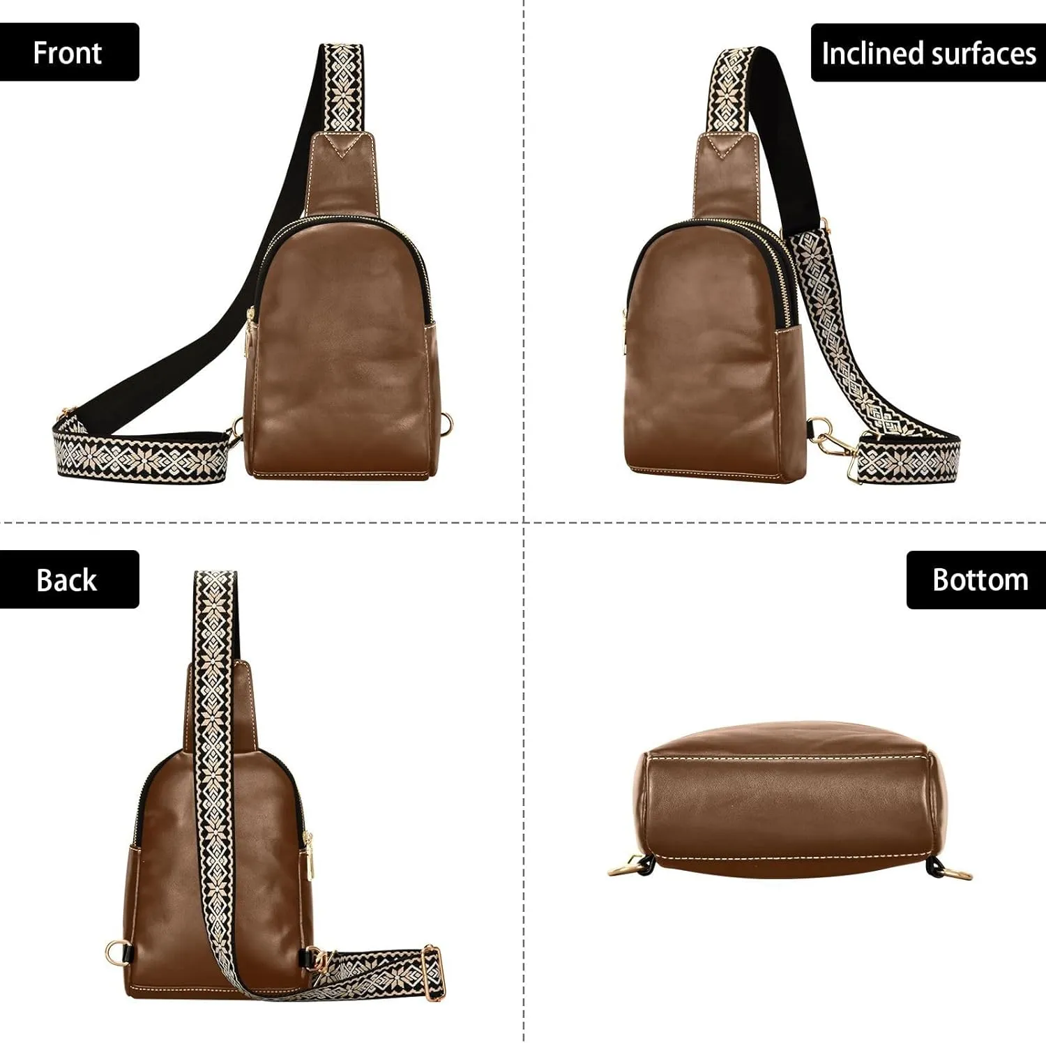 Brown Sling Bag for Women Men Fanny Packs Small Crossbody Bags for Women Leather Fashion Waist Packs Belt Bag Waterproof Chest Bag for Sport Hiking Travel Running