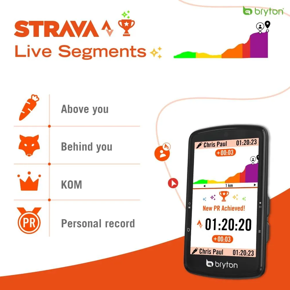 Bryton Rider S810 3.5 Inch Color Touchscreen GPS Bike/Cycling Computer, 50H Battery Life, Offline Maps & Navigation, Advanced Climb Challenge 2.0, Live Tracking (Rider S810E (Device Only))