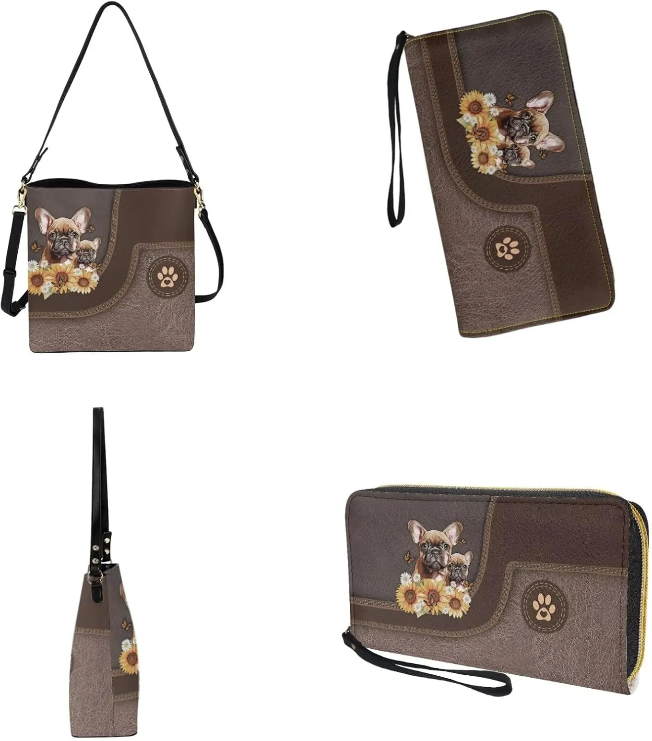 Bucket Crossbody Bag Set for Women Lady, Leather Purse and Wallet Set Large Bucket Bag with Wallet