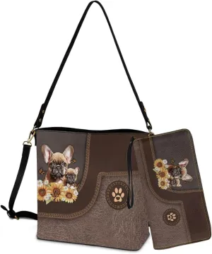 Bucket Crossbody Bag Set for Women Lady, Leather Purse and Wallet Set Large Bucket Bag with Wallet