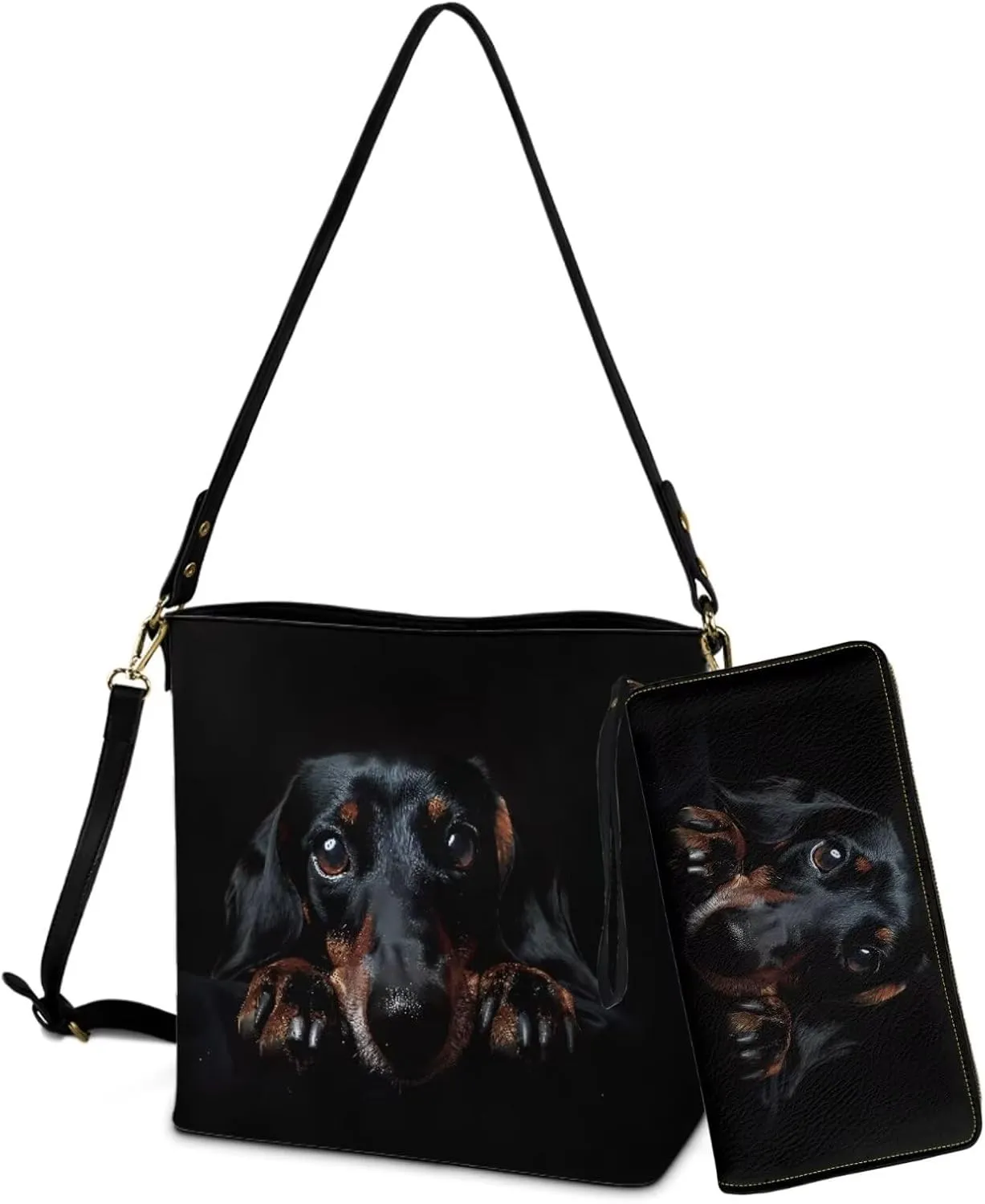 Bucket Crossbody Bag Set for Women Lady, Leather Purse and Wallet Set Large Bucket Bag with Wallet