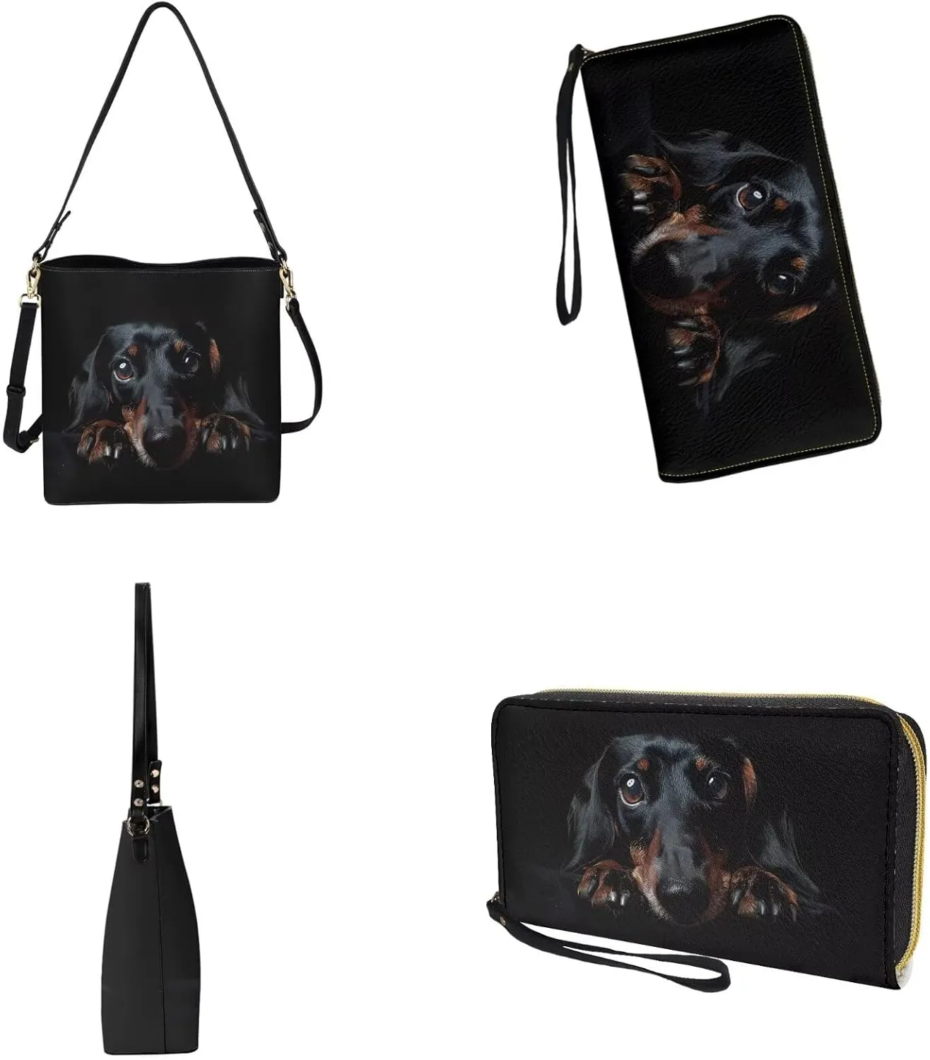 Bucket Crossbody Bag Set for Women Lady, Leather Purse and Wallet Set Large Bucket Bag with Wallet