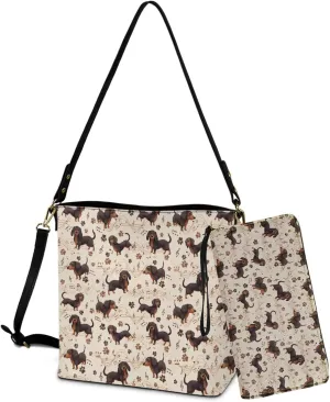 Bucket Crossbody Bag Set for Women Lady, Leather Purse and Wallet Set Large Bucket Bag with Wallet