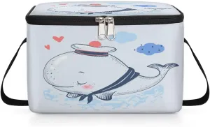 Budxapjw Cartoon Sailor Whale Womens Lunch Bag with Shoulder Strap Whale Reusable Men Sports Insulated Lunch Box Leakproof Cooler Tote Bag for Office Picnic Hiking Beach