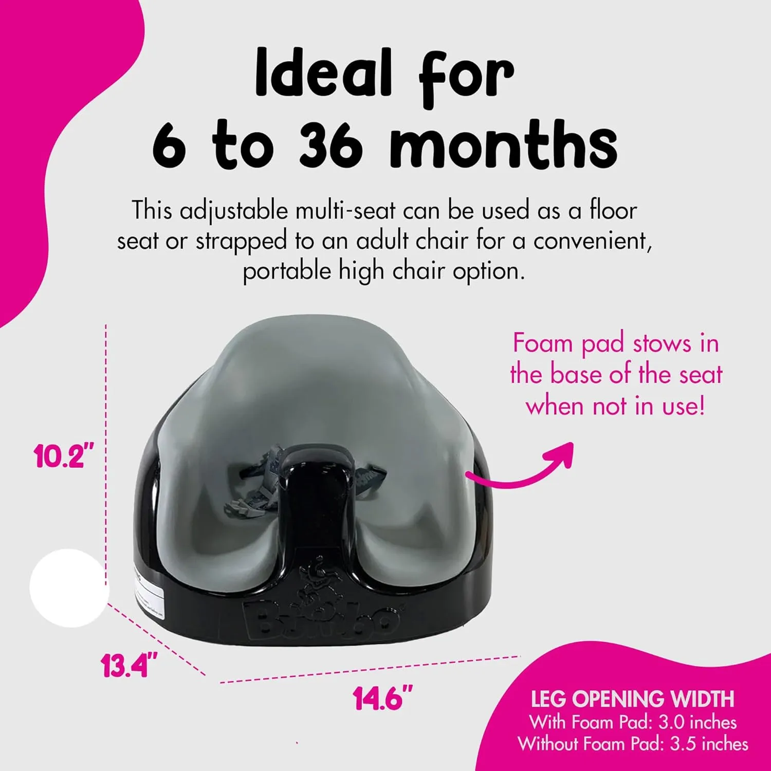 Bumbo 3-in-1 Baby Multi Seat Booster with Feeding Tray, 6-36 Months Old, Black/Cool Grey - High Chair and Floor Seat Accessory for Babies, Infants, and Toddlers