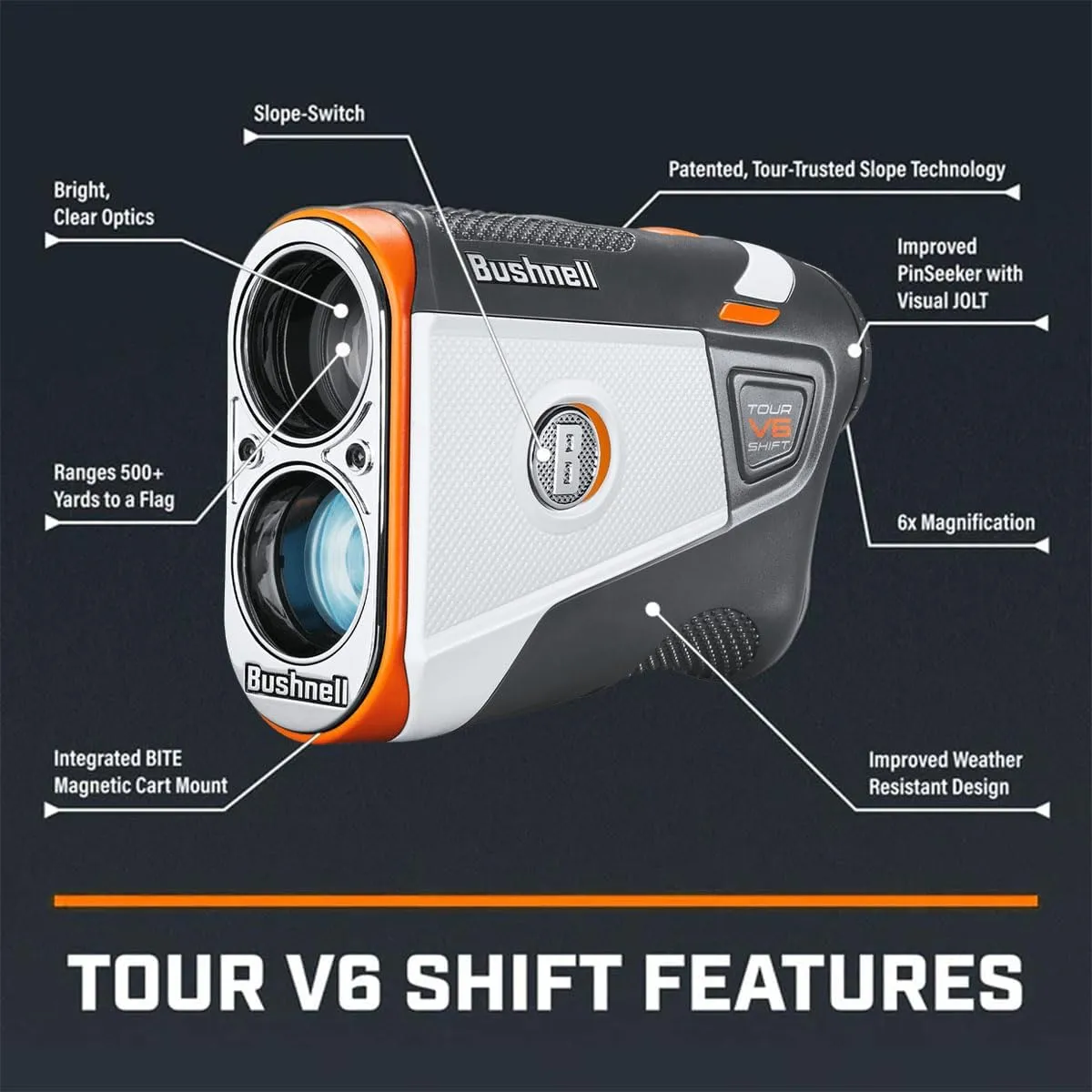 Bushnell Golf Player Pack Wingman Bundle - V6 Shift Rangefinder with Premium Case