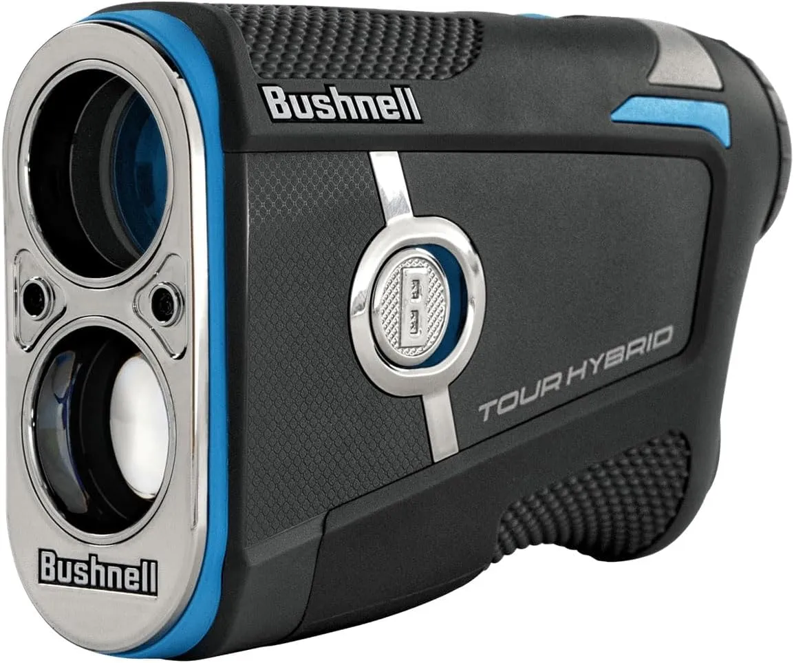 Bushnell Golf Tour Hybrid Onboard & Slope GPS Golf Rangefinder Bundle - PinSeeker with JOLT, 6X Mag with Premium Carrying Case, Microfiber Cloth, PlayBetter Microfiber Towel & Extra CR2 Battery