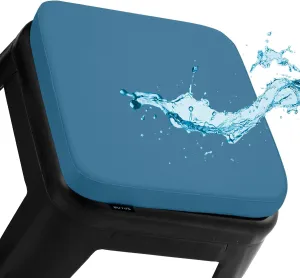 BUYUE Enhanced Anti-Slip Magnetic Bar Stool Cushion 1 Piece, Luxury PU Leather Waterproof Small Seat Cushion for Café Bistro Stackable Metal Stool (Square, Blue, 1)