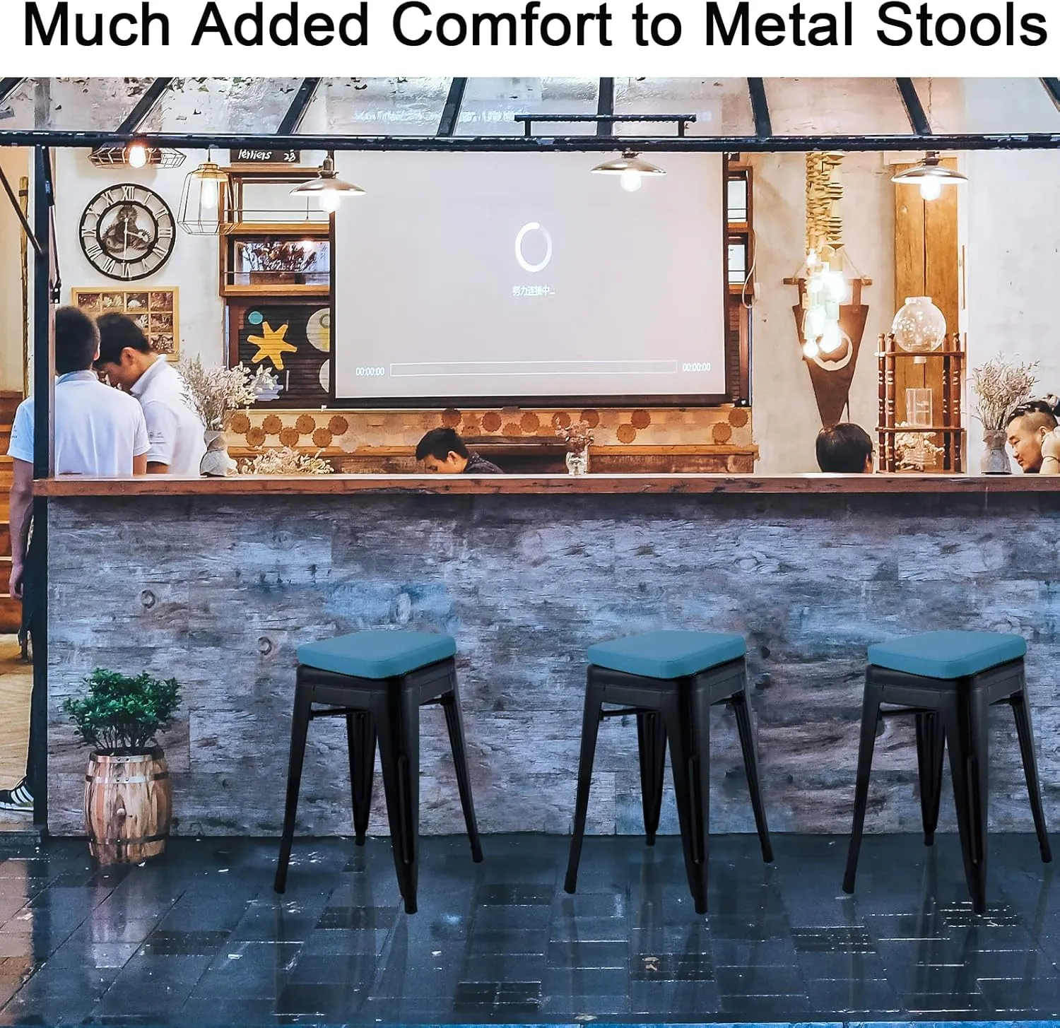 BUYUE Enhanced Anti-Slip Magnetic Bar Stool Cushion 1 Piece, Luxury PU Leather Waterproof Small Seat Cushion for Café Bistro Stackable Metal Stool (Square, Blue, 1)