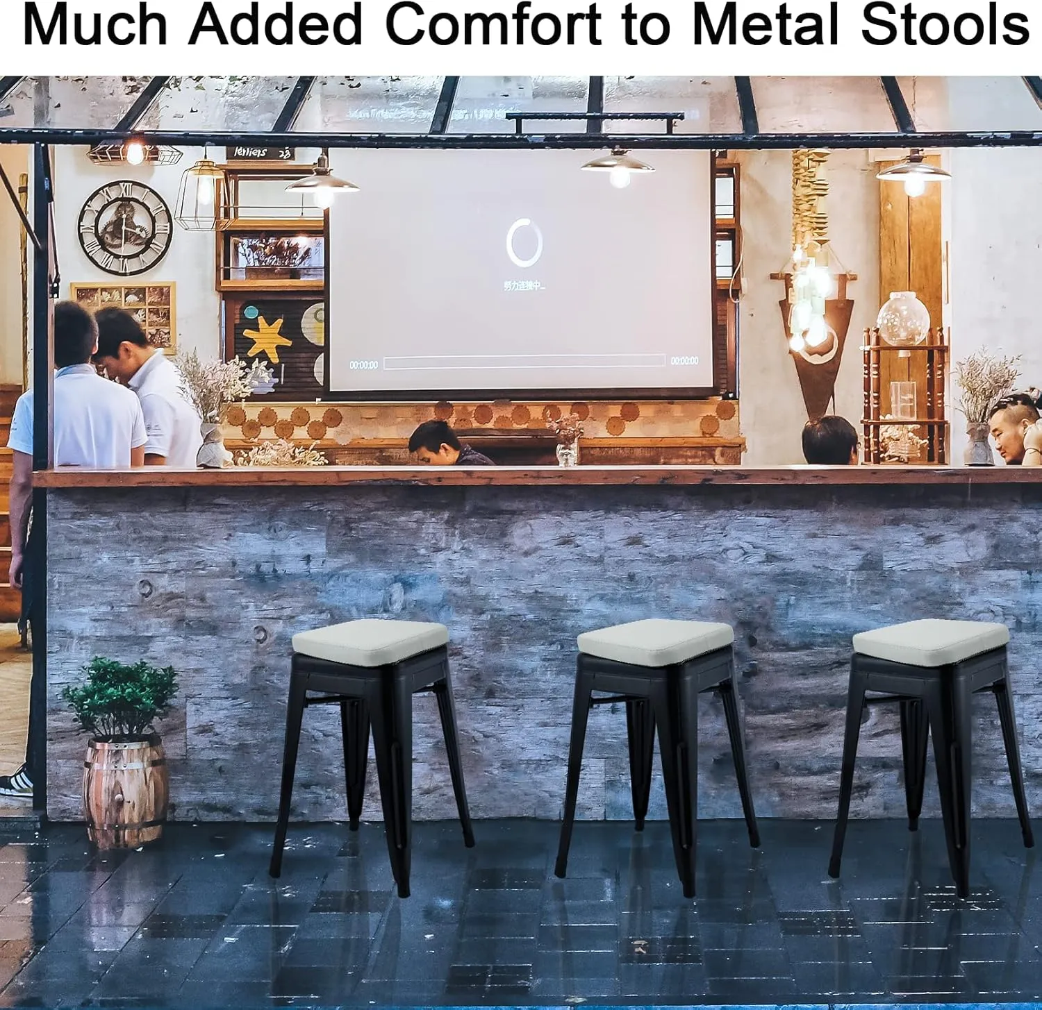 BUYUE Enhanced Anti-Slip Magnetic Bar Stool Cushion 1 Piece, Luxury PU Leather Waterproof Small Seat Cushion for Café Bistro Stackable Metal Stool (Square, Light Gray, 1)