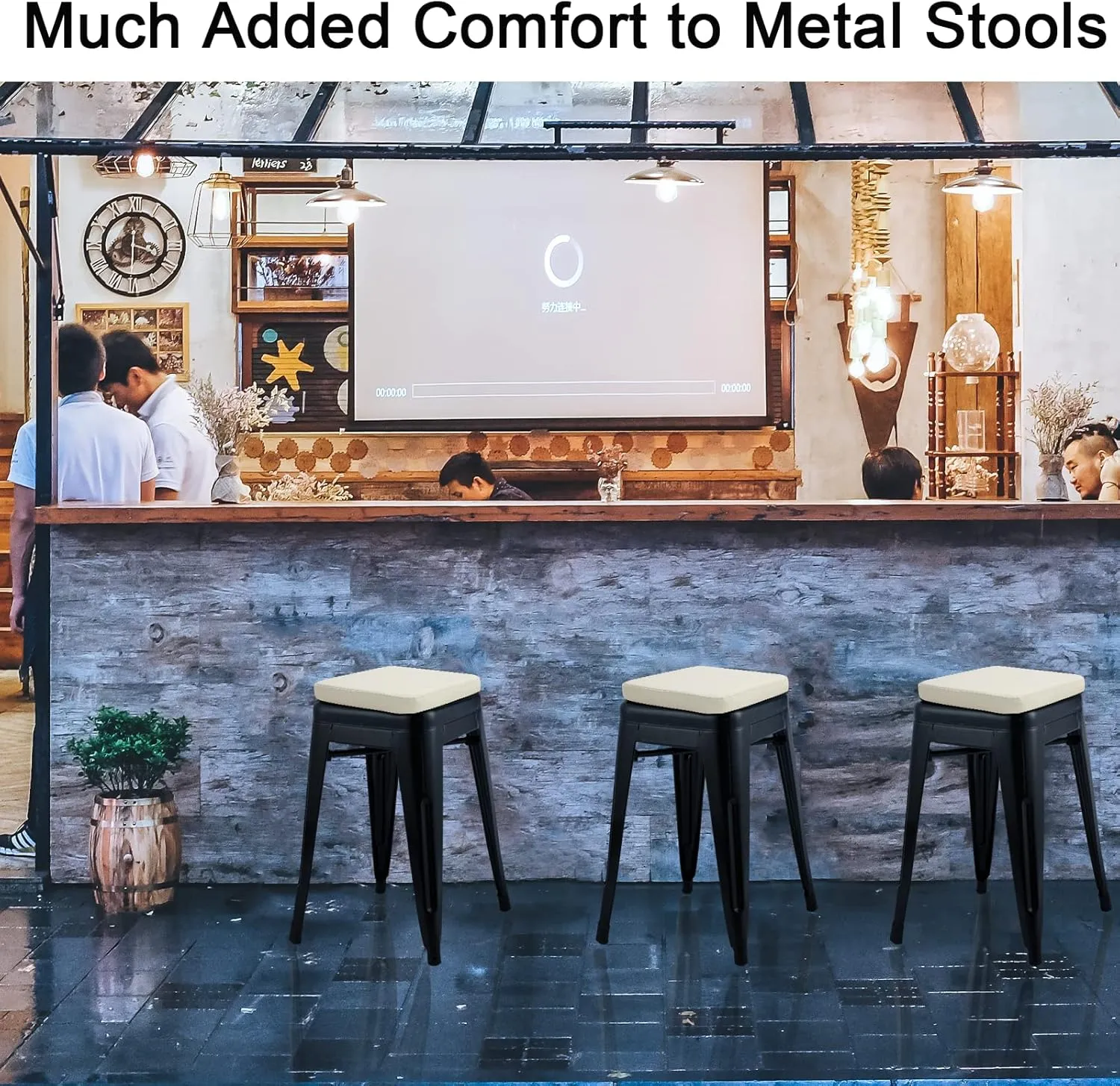 BUYUE Enhanced Anti-Slip Magnetic Bar Stool Cushion 1 Piece, Luxury PU Leather Waterproof Small Seat Cushion for Café Bistro Stackable Metal Stool (Square, Off-White, 1)