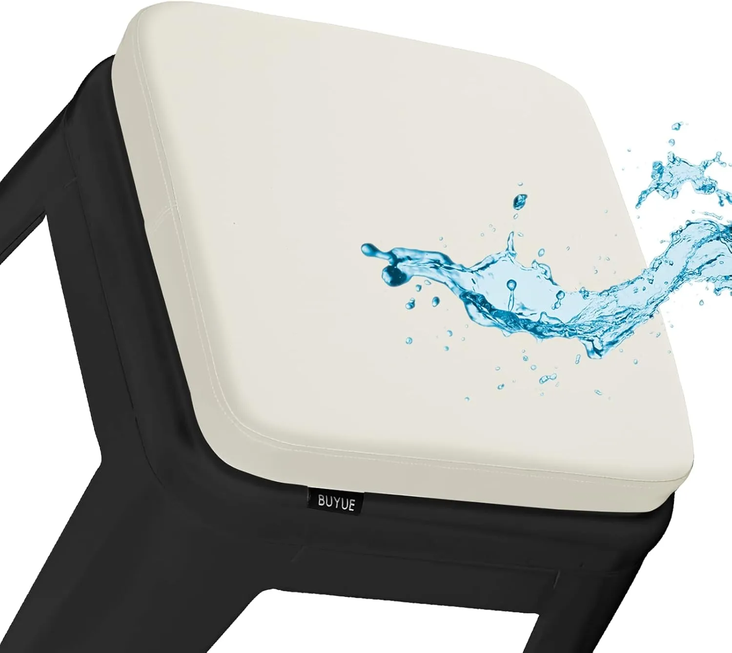 BUYUE Enhanced Anti-Slip Magnetic Bar Stool Cushion 1 Piece, Luxury PU Leather Waterproof Small Seat Cushion for Café Bistro Stackable Metal Stool (Square, Off-White, 1)