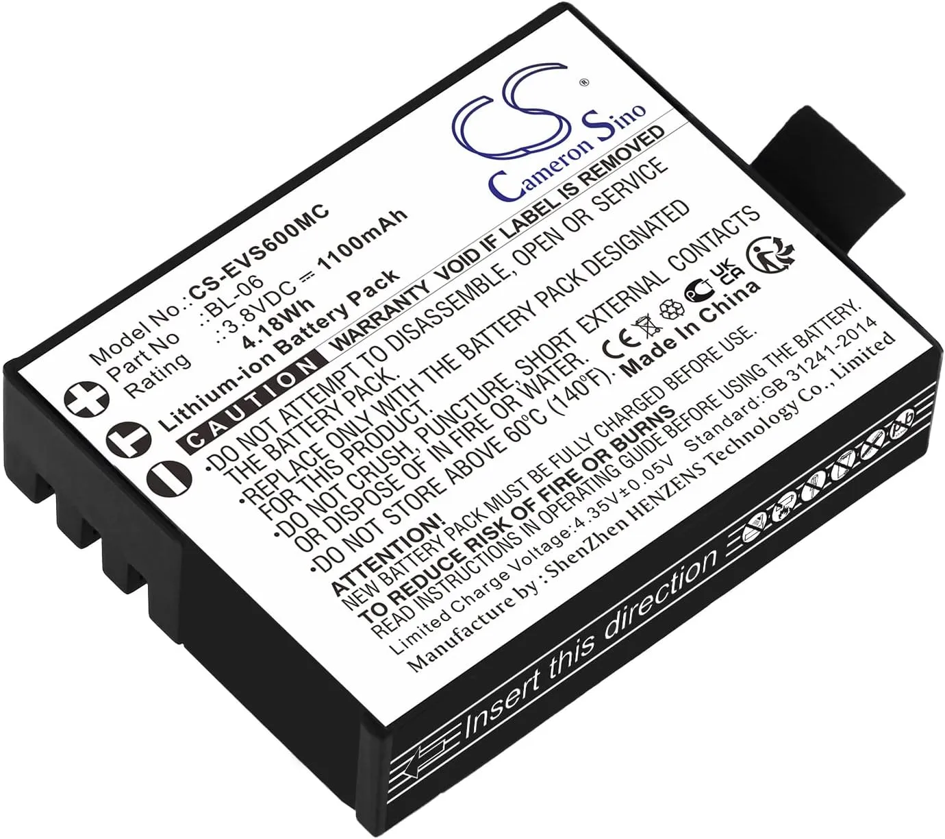 Cameron Sino 1100mAh / 4.18Wh Replacement Battery for EZVIZ BL-06, S5,S6,S1c,S2,S3