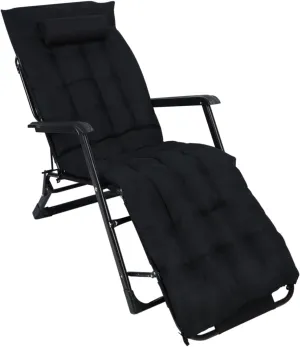 Camping Sleeping Cot for Adult Foldable, Folding Beach Chair, Camping Cots Folding Chaise Lounge Chair, Adjustable Patio Chaise Adults Reclining Folding Chaise with Pillow Black