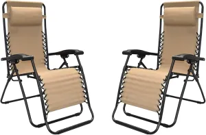 Canopy Infinity Zero Gravity Steel Frame Patio Deck Chair, Beige (Pair)