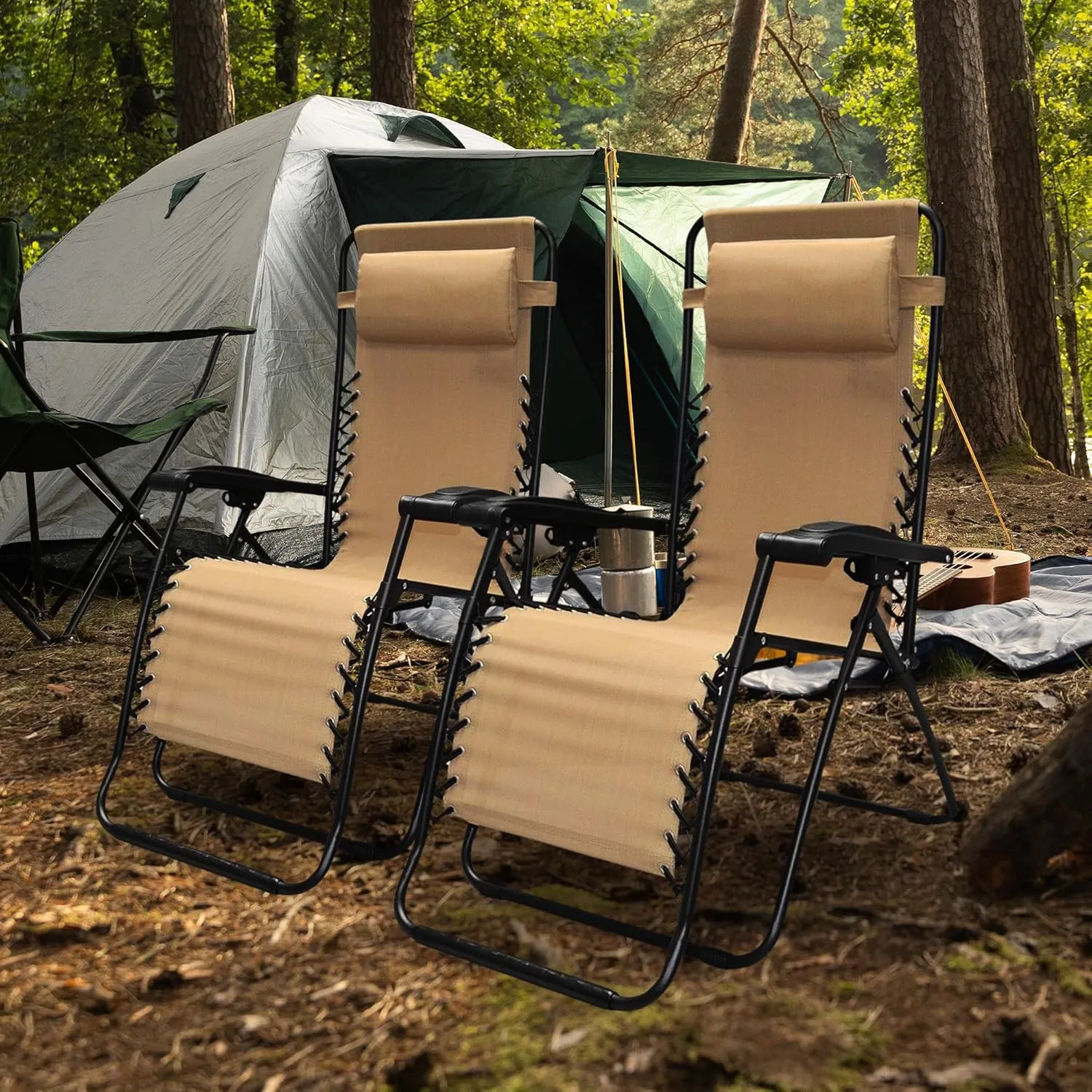 Canopy Infinity Zero Gravity Steel Frame Patio Deck Chair, Beige (Pair)