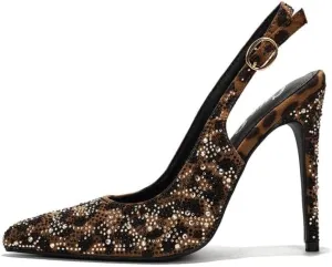 Cape Robbin Women's Angy Sling Back Rhinestone Emebellished Stiletto Heel Pointy Toe Pumps