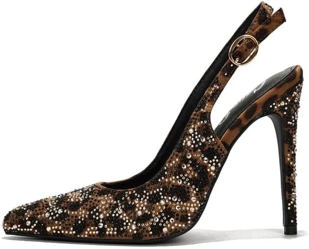 Cape Robbin Women's Angy Sling Back Rhinestone Emebellished Stiletto Heel Pointy Toe Pumps