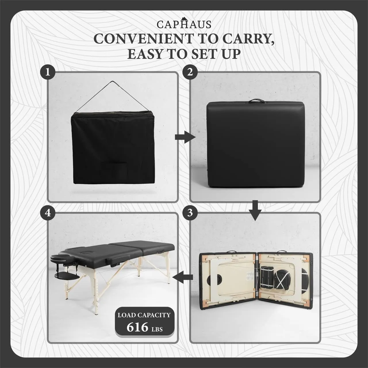 CAPHAUS Premium Memory Foam Massage Table, 84 Inch Foldable & Portable, Height Adjustable Spa Bed, Facial Cradle Salon Bed, Wooden Legs & Carry Case, 32 Inch Wide, Black