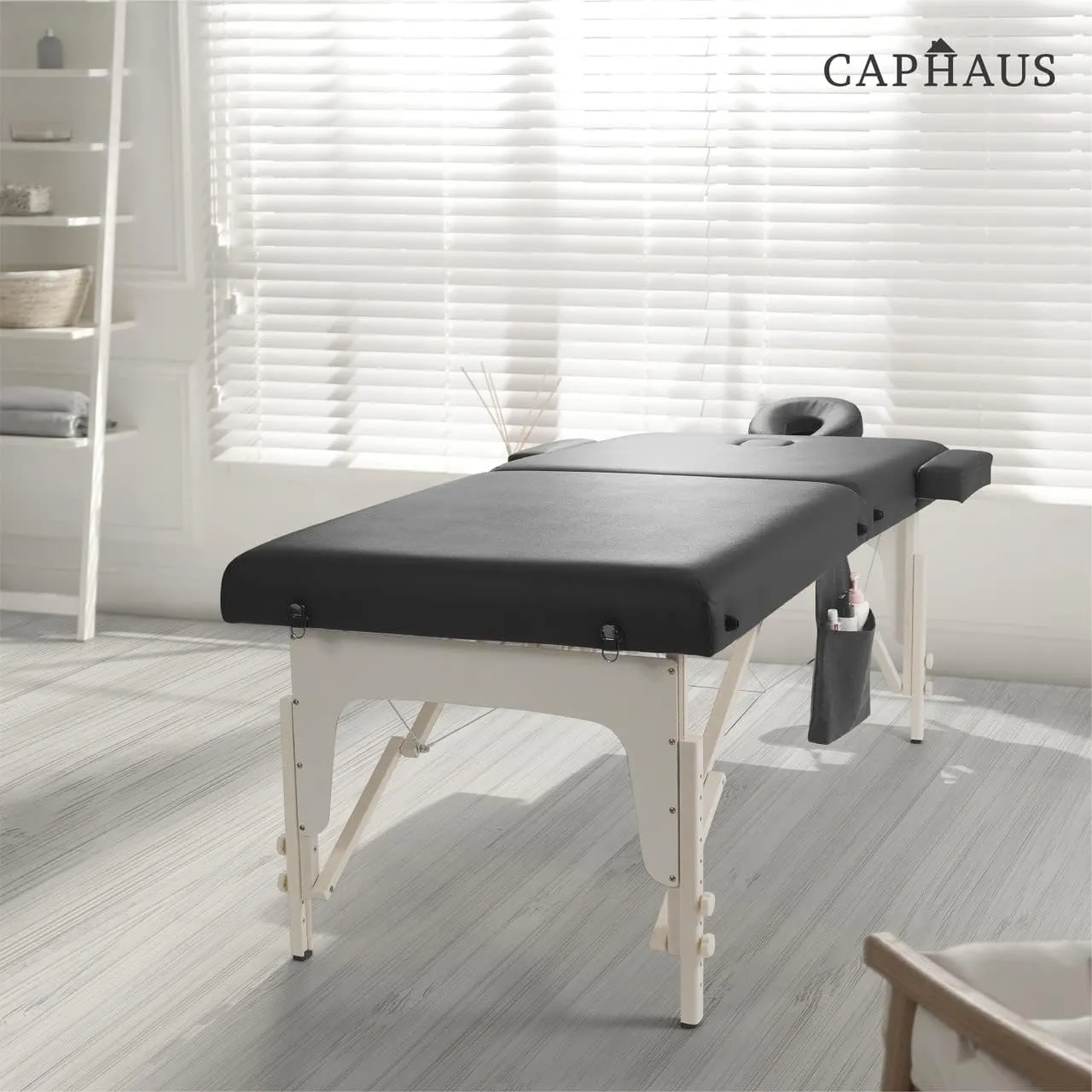 CAPHAUS Premium Memory Foam Massage Table, 84 Inch Foldable & Portable, Height Adjustable Spa Bed, Facial Cradle Salon Bed, Wooden Legs & Carry Case, 32 Inch Wide, Black