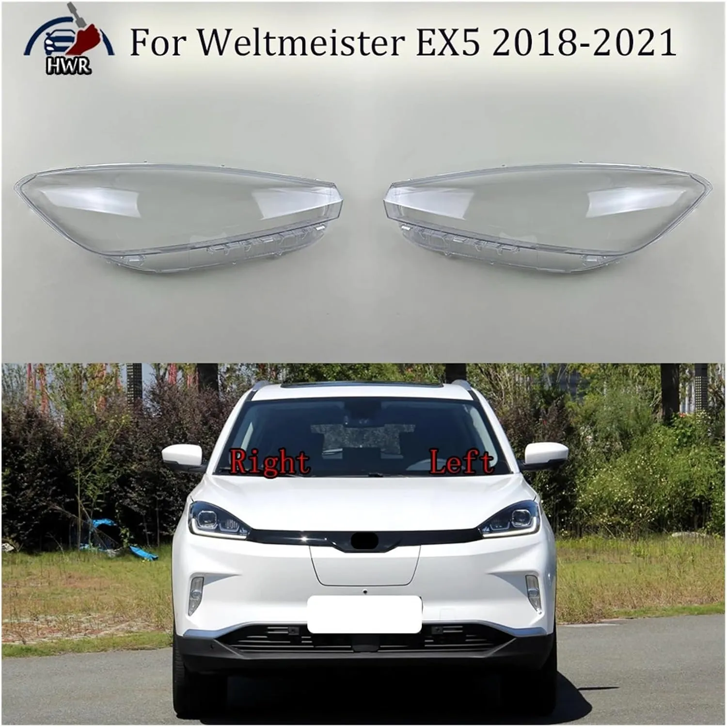 Car Headlight Lens Cover Compatible For Weltmeister EX5 2018 2019 2020 2021,Car Accessories Headlamp Cove Headlight Shell Transparent Lampshade Lens(Right)