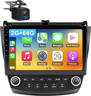Car Radio Stereo for Honda Accord 7th 2003-2007 2G 64G, 10‘’ Touch Screen Head Unit with Android Auto Carplay, GPS Navigation SWC FM AM Radio Backup Camera