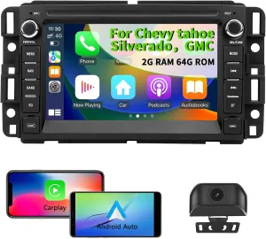 Car Stereo Radio for Chevrolet Chevy Silverado Tahoe GMC Sierra Yukon, Android 13 2G 64G with CarPlay Android Auto Bluetooth WiFi GPS Navigation, 7 Inch IPS Touch Screen Head Unit, HD Backup Camera