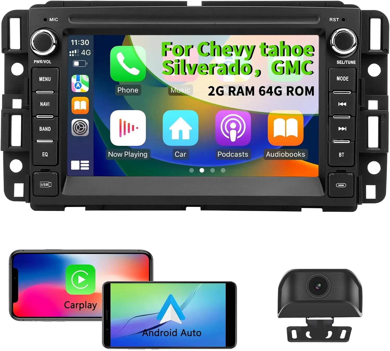 Car Stereo Radio for Chevrolet Chevy Silverado Tahoe GMC Sierra Yukon, Android 13 2G 64G with CarPlay Android Auto Bluetooth WiFi GPS Navigation, 7 Inch IPS Touch Screen Head Unit, HD Backup Camera