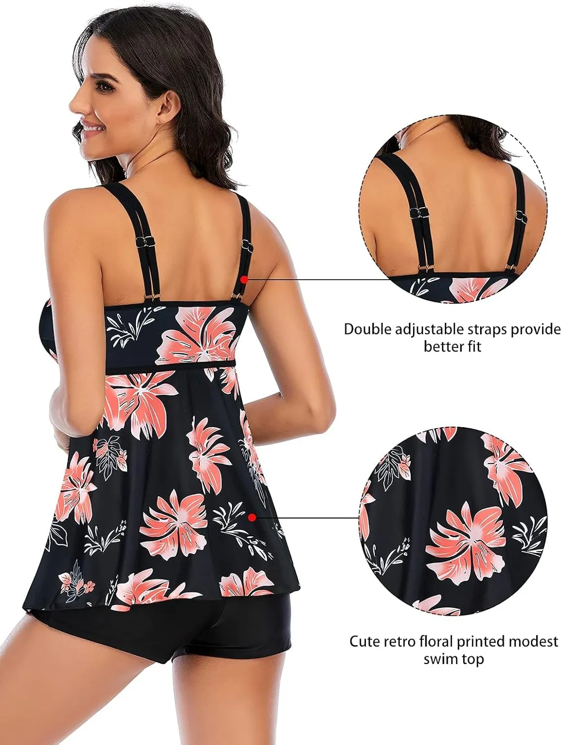Century Star Women Swimsuits Tankini 2025 Retro Bathing Suits Two Pieces Swimming Wear Sports Tank Tops with Boyshorts