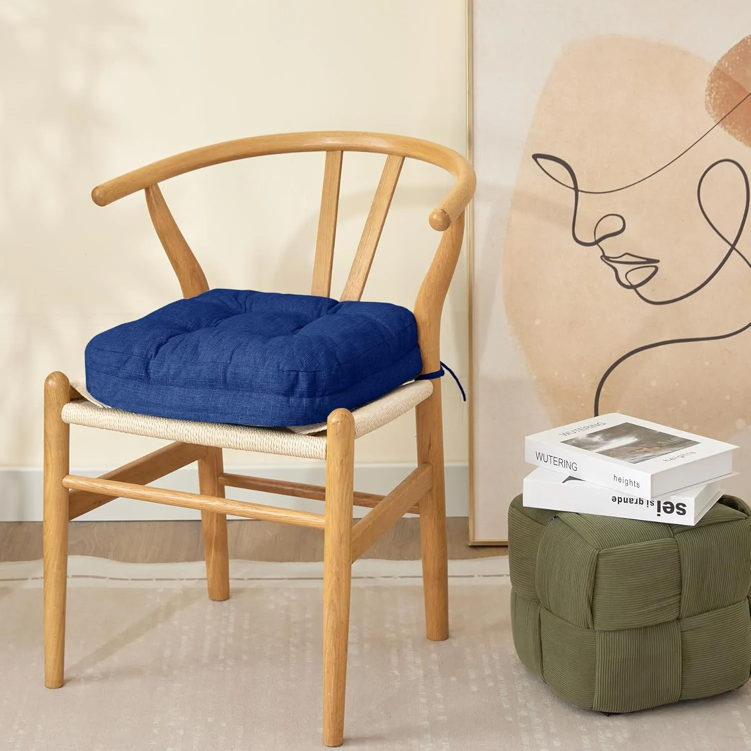 Chair Cushions, Dining Chair Cushions, Tufted Indoor Chair Pads, Set of 4, Navy Blue, 16.5'' x 16.5'' x 3.5''