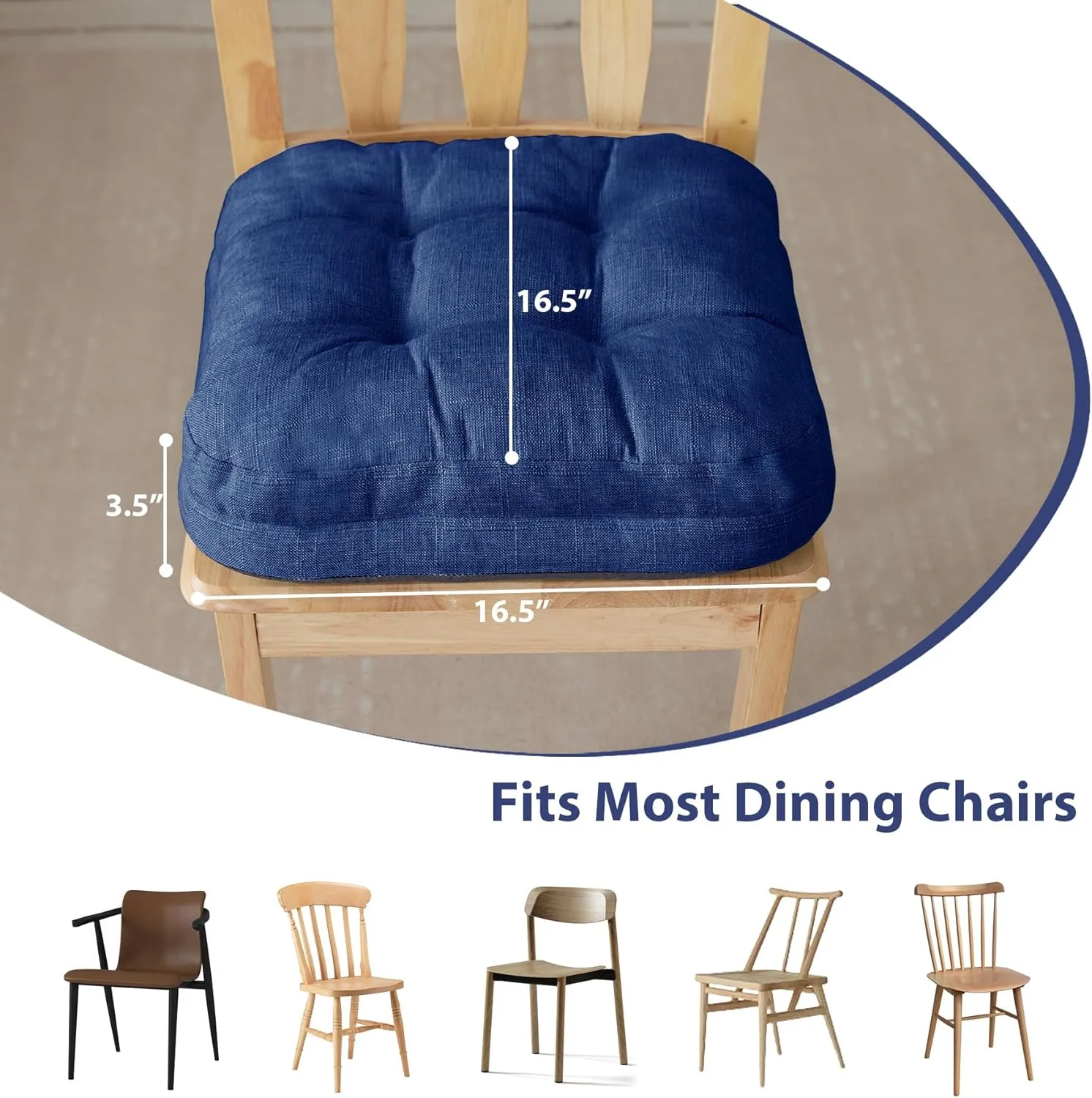 Chair Cushions, Dining Chair Cushions, Tufted Indoor Chair Pads, Set of 4, Navy Blue, 16.5'' x 16.5'' x 3.5''