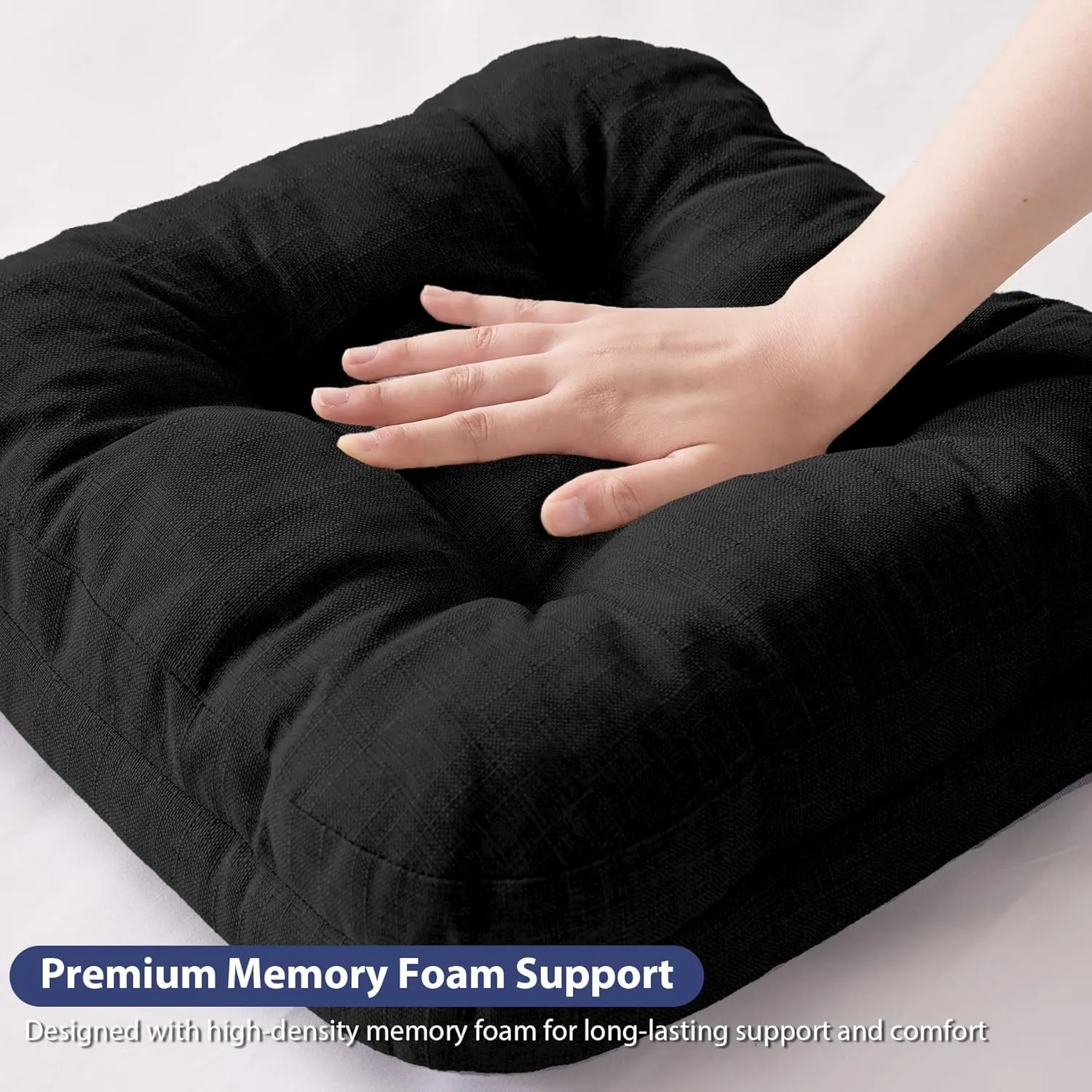 Chair Cushions, Foam Dining Chair Cushions, Tufted Indoor Chair Pads,16.5” x 16.5” x 3.5”, Set of 4, Black