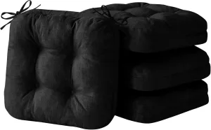 Chair Cushions, Foam Dining Chair Cushions, Tufted Indoor Chair Pads,16.5” x 16.5” x 3.5”, Set of 4, Black